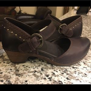 Dansko Dark Brown Mary Jane W/Heel and Brass Studs